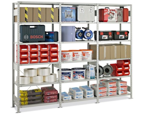 Complete package SCHULTE shelving system, shelf load 150 kg, light gray